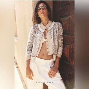 Free People Cashmere Leopard Print Button Up Cardigan